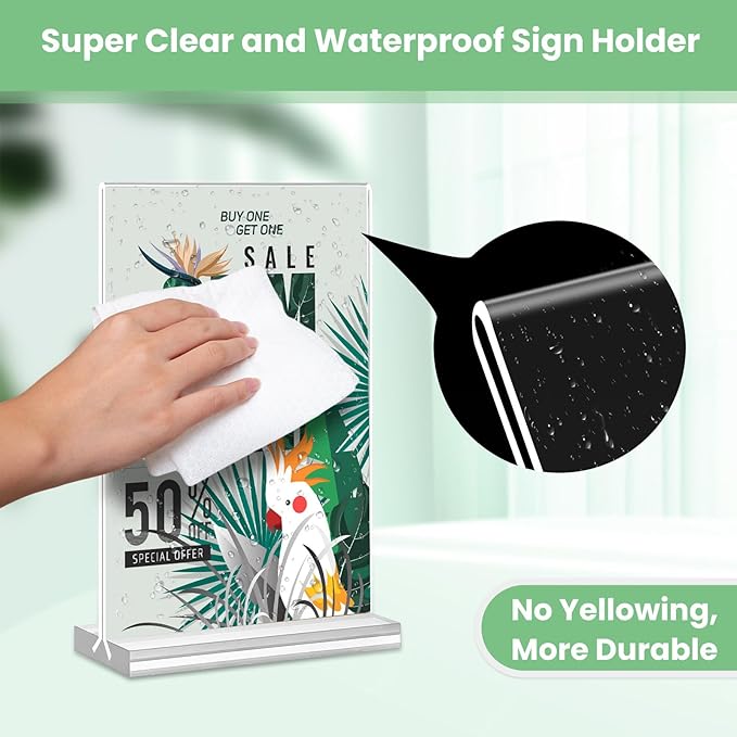 Acrylic Sign Holder 4x6, 21 Pack Clear Table Menu Vertical Double Sided Display, Plastic Menu Stand Paper Holder Suitable for Restaurants Office Store Show Fair
