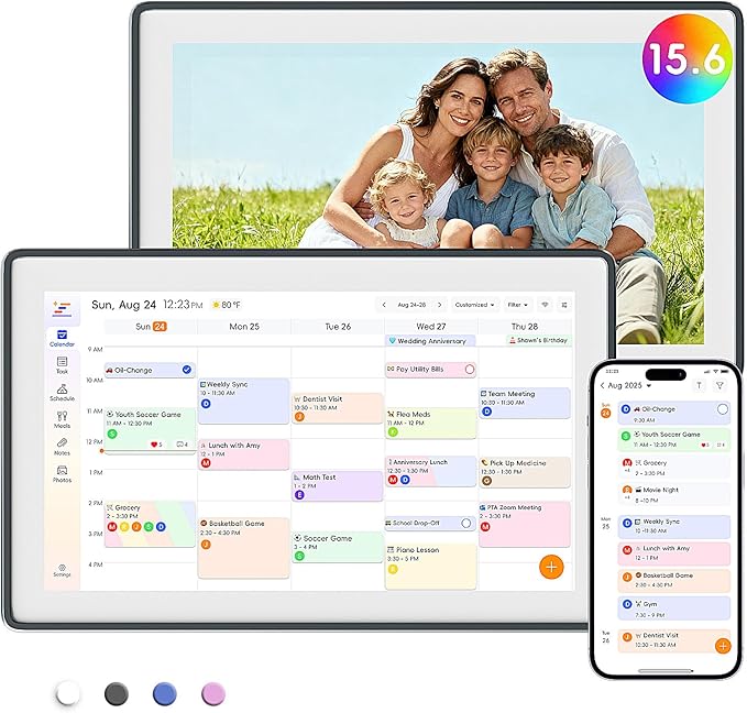 Westsee 15.6" Digital Wall Calendar Frame – Interactive Touchscreen Eletronic Calendars, Smart Family Planner for Schedule, Photo Display, Meals, Chore Chart & Tasks, Wall & Desk Mountable (Dark Gray)