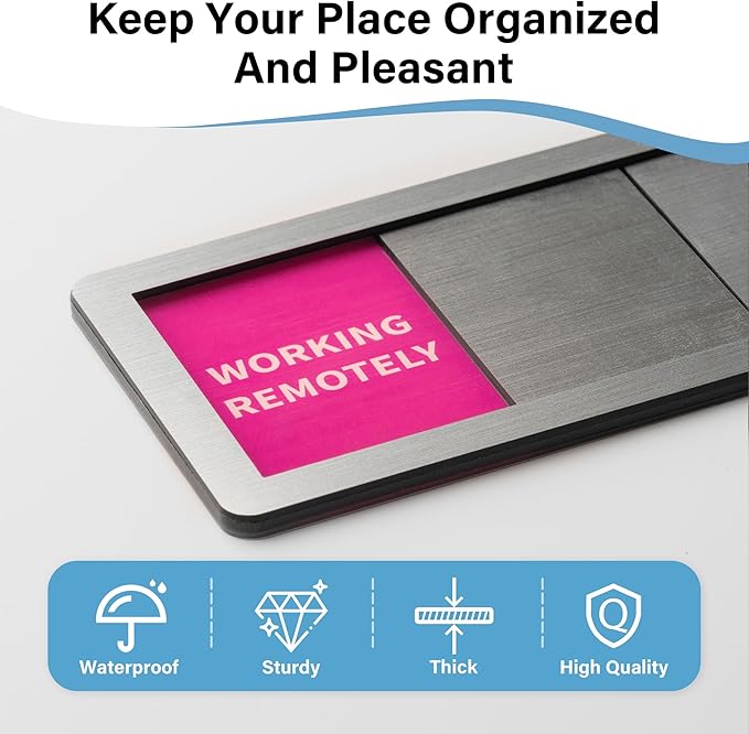 Office Door Sign With Adjustable Stand, 6 Options Privacy Slider Do Not Disturb, Please Knock, In A Meeting, Out Of Office, Working Remotely, Back Soon, Silver 10x3.15 Inch With 3 Stickers
