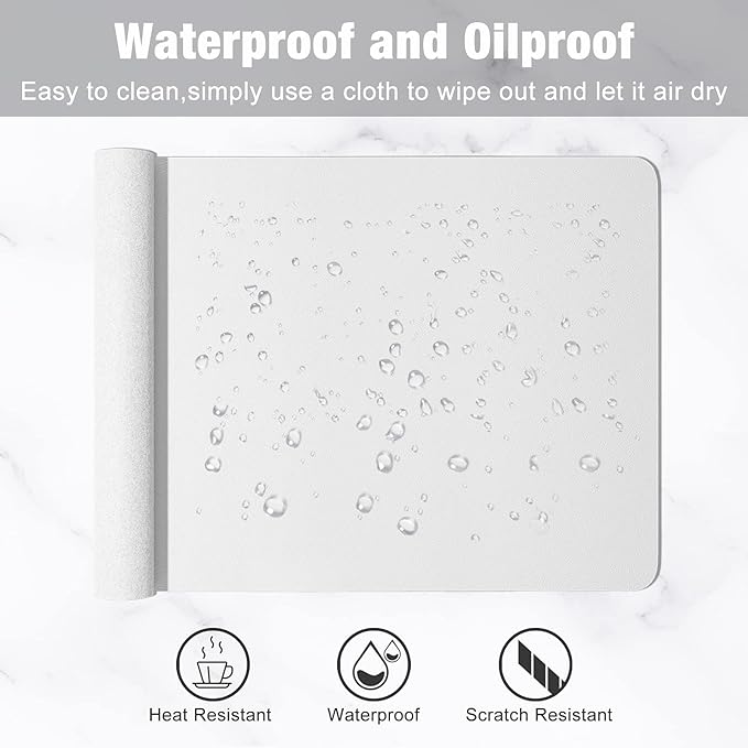 Hsurbtra Desk Pad, 23.6" x 13.8" PU Leather Desk Mat, M Extended Mouse Pad, Waterproof Desktop Blotter Protector, Non-Slip Ultra Thin Small Laptop Keyboard Writing Mat for Office Home, White
