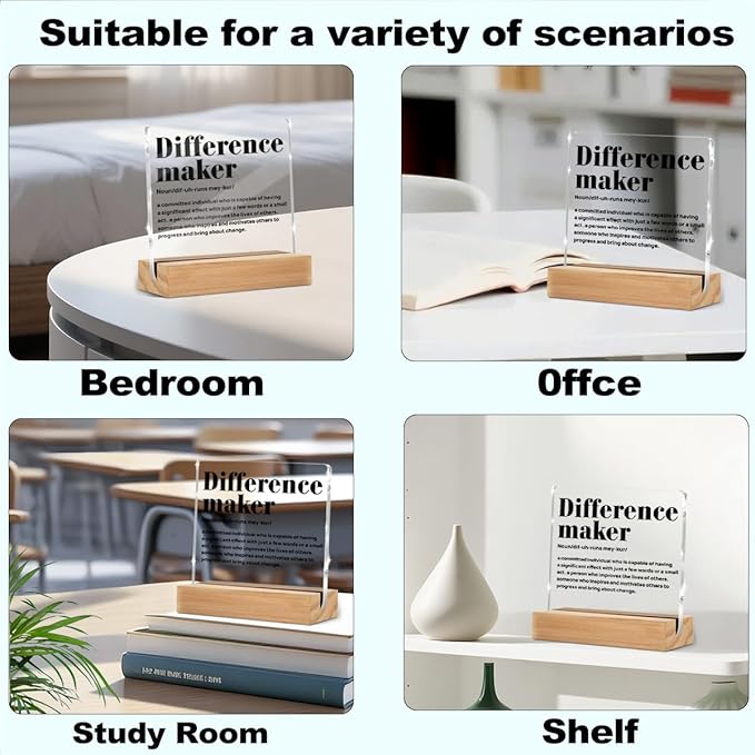 Difference Maker Definition Desk Decor, Thank You Gifts for Women Men Friends, Inspirational Motivational Gifts for Coworker Motivational Quote Clear Acrylic Sign Home Office Desk Decor