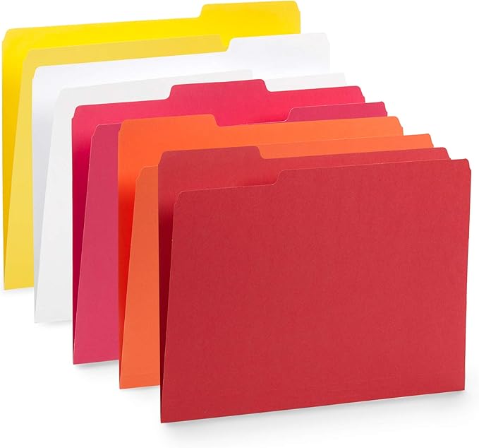 Blue Summit Supplies 100 Warm Tones File Folders, 1/3 Cut Tab, Letter Size, Assorted Colors, Great for Organizing and Easy File Storage