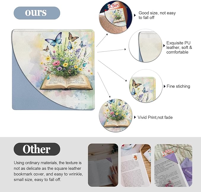 Floral Corner Bookmarks for Women Cute Leather Bookmarks 4 Pcs Reading Book Page Markers Back to School Gifts for Girls Students Teachers