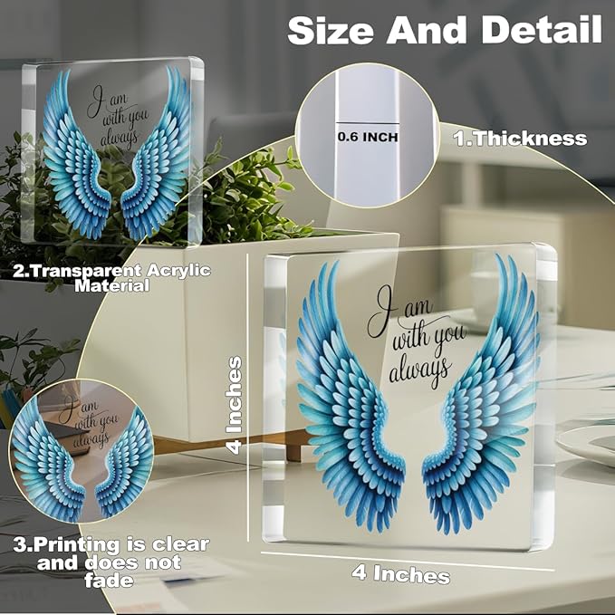 Memorial Gifts for Loss of Loved One, Angel Wing Bereavement Grief Acrylic Plaque, Sympathy Gifts for Loss Of Husband Wife Mom Dad, Condolence Remembrance Desk Decorative Signs for Home Living Room