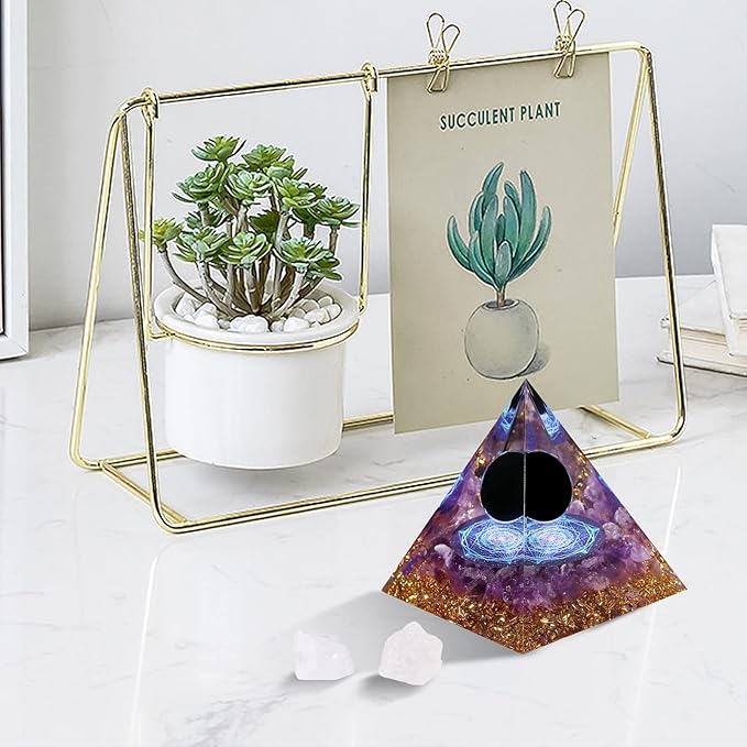 Hopeseed Orgone Pyramid for Positive Energy, Orgonite Amethyst&Obsidian Healing Crystal Pyramids for Reduce Stress Chakra Reiki Healing Meditation Attracts Lucky and Success