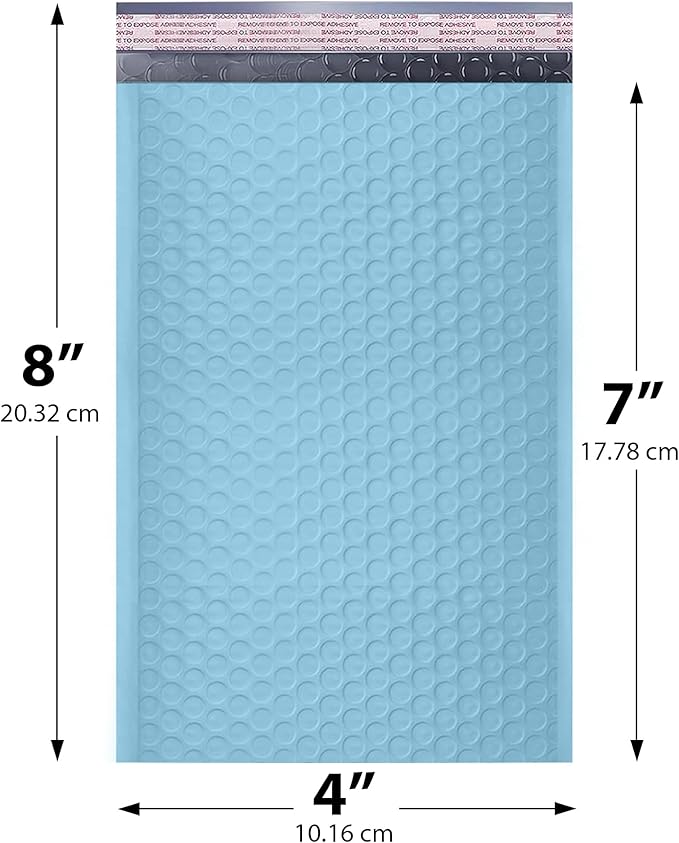 Light Blue Small Bubble Mailers 4x8 Inch #000 | Thick Padded Poly Bubble Mailer Envelopes | 1000 Pack Bulk | Trading Card Sports Card Shipping