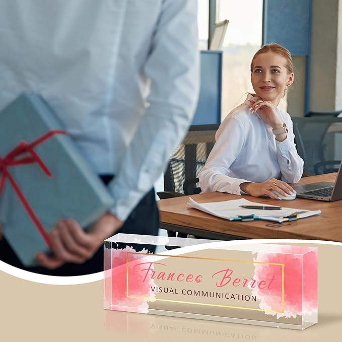 Ship Next Day Personalized Name Plate for Desk, Custom Acrylic Desk Name Sign, Office Appreciation Gifts for Women Men Coworkers Boss Teacher Employee (Pink Cloud)