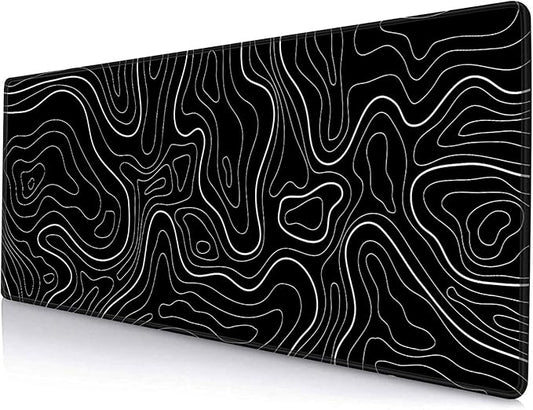 Large Mouse Pad, Extended XL Gaming Mousepad, Non-Slip Rubber Base Keyboard Mouse Mat Desk Pad for Work, Game, Office, Home, 31.5 x 11.8 in, Black Minimalist Topographic Map PL230707021