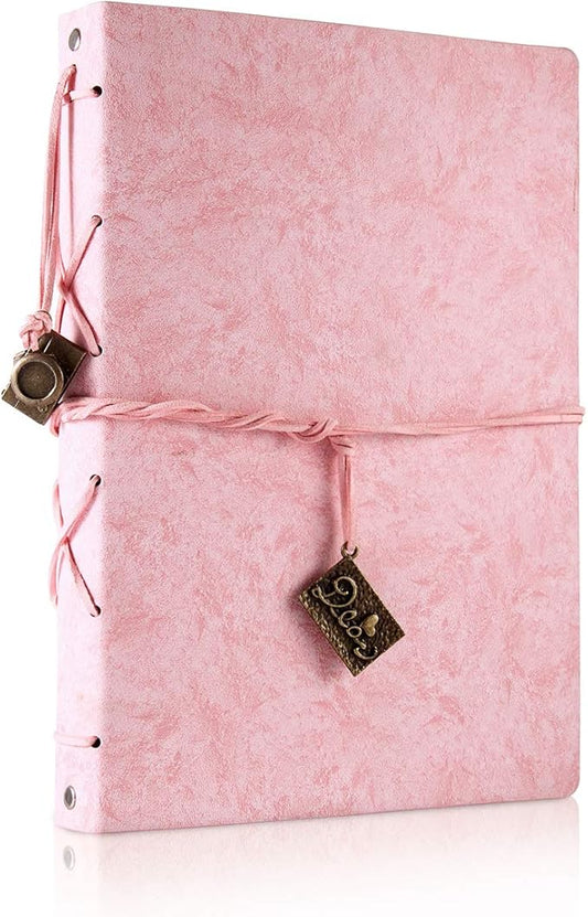 ThxMadam Pink Scrapbook Album Wedding Guest Book Vintage Leather Photo Album Love Memory Book with 60 Black Pages Present for Valentines Anniversary Mother’s Day Birthday Gift for Wife Mum Girlfriend