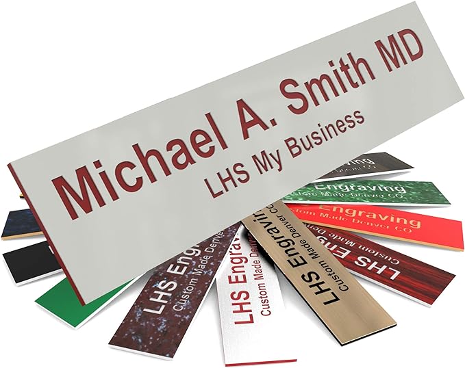 Engraved Name Plates for Door Sign Personalized Gray Plastic Plaque with Maroon Letters - Made in USA 2x4 B21