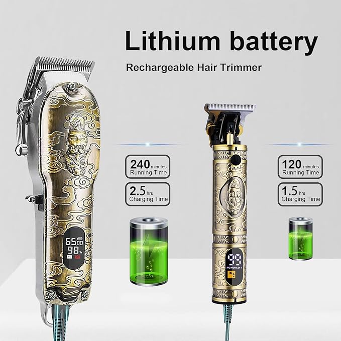 Soonsell Hair Clippers for Men T-Blade Trimmer Set,Man Professional Cordless Barber Clippers Set ，Blade Close Cutting Beard Trimmer ，LCD Display(Gold)