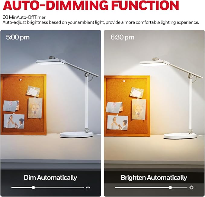 Honeywell Desk Lamp for Home Office, H4 Sunturalux™ Eye-Caring LED Desk Light, 700LM Dimmable Desk Lamp with Timer, Adjustable Desk Reading Light, Touch Auto Dimming Table Lamp for Study, Bedroom