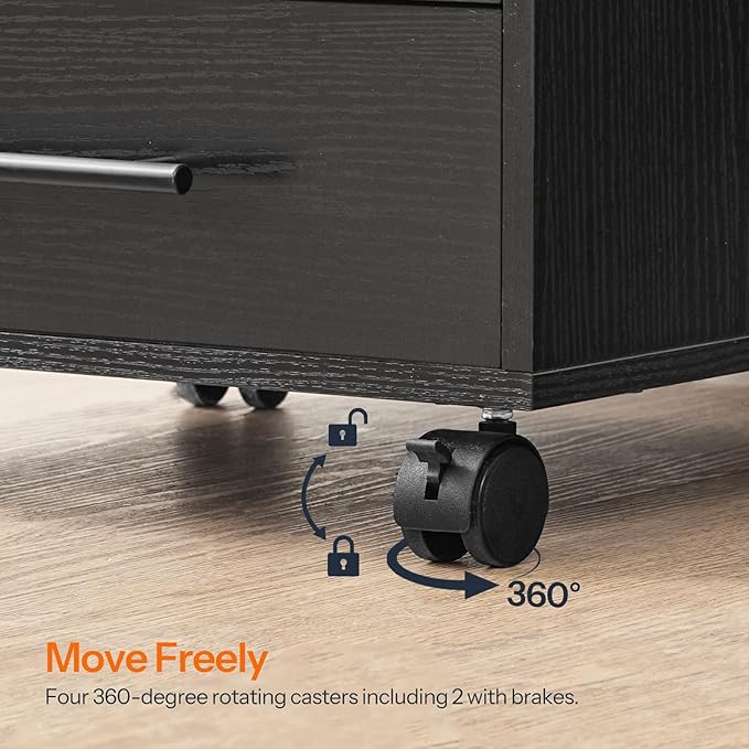 HOOBRO 7-Drawer File Cabinet, Wooden Office Cabinet with Drawers, Mobile Storage Cabinet, for Home Office, Study, Easy Assembly, Black BK07WJ01