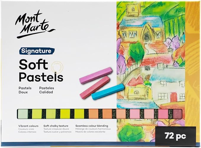 Mont Marte Soft Pastels Signature 72pc, Set of 72 Assorted Colored Pastel Sticks, Vibrant and Blendable, Ideal for Art, Craft, Drawing, Sketching