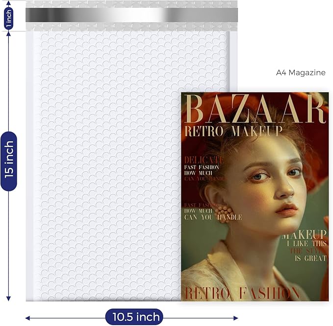 Fuxury 500 Pack White Bubble Mailers 10.5x16 Inch, Self Seal Padded Envelopes Waterproof Mailing Cushioning Padded Mailers, Bubble Bags for Packaging, Small Business Large #5