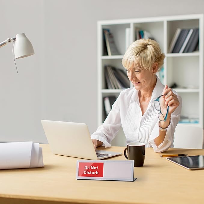 Do Not Disturb Sign with Slider, Acrylic Privacy Status Indicator for Office Desk Sign, Available Do Not Disturb Signs for Desk, 9.75" x 3" Silver