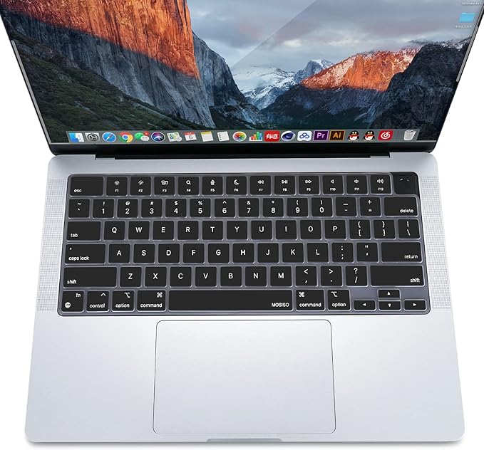 MOSISO Keyboard Cover Skin Compatible with MacBook Air 15 inch M3 A3114 M2 A2941/Air 13.6 A3113 A2681/Pro 14/16 M4 M3 M2 M1, Black