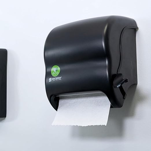 San Jamar Ecologic Element Recycled Plastic Lever Paper Towel Dispenser, Manual Towel Dispenser, Wall Mounted Dispenser with Zero Waste for Home and Business, 8 Inch Rolls, Black