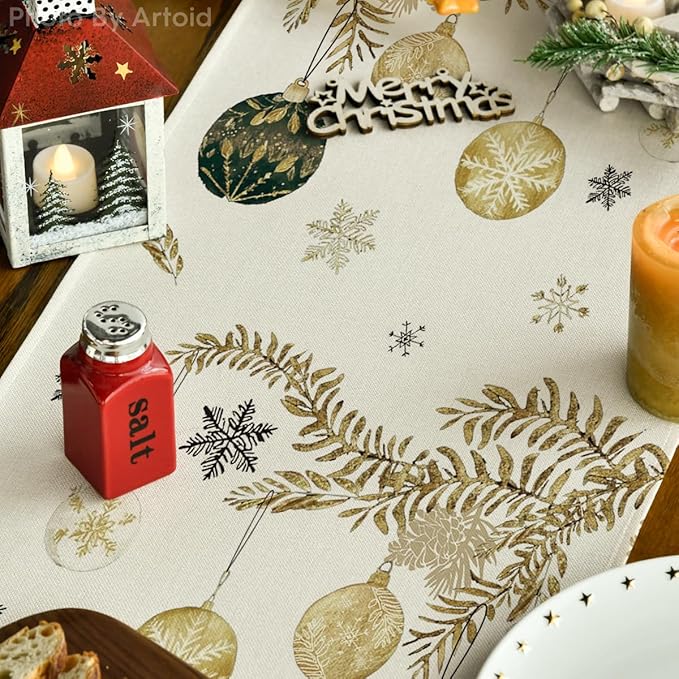 Artoid Mode Pine Trees Snowflake Merry Christmas Table Runner, Winter Xmas Holiday Kitchen Dining Table Decoration for Home Party Decor 13x72 Inch