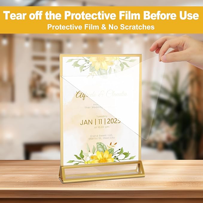 EHWINE 24 Pack Acrylic Sign Holder 4 x 6, Double Sided Gold Picture Frame Stand up Table Top Sign Holders, Clear Display Stand Menu Flyer Holder for Wedding Party