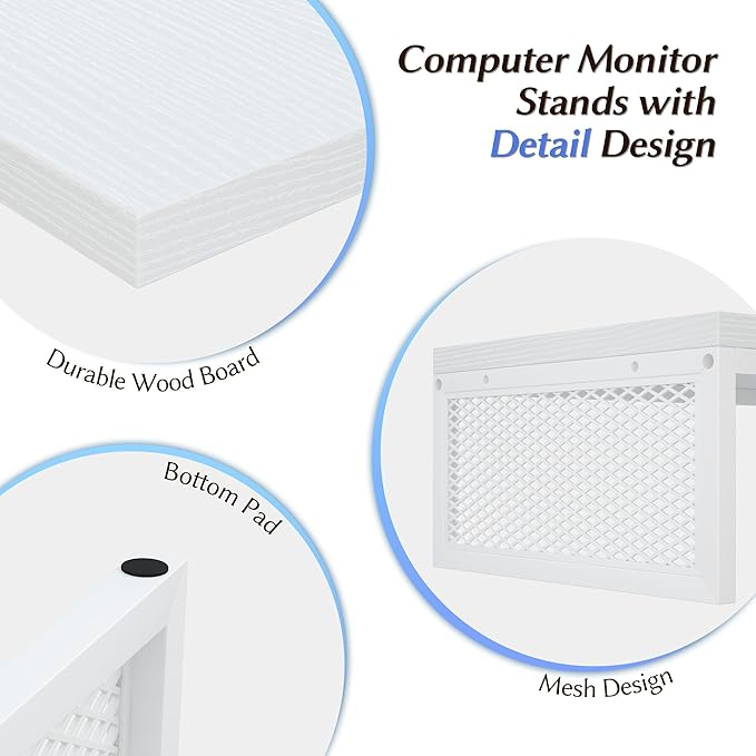 EnHomee 55.2" Computer Monitor Stand, Desk Shelf for Top of Desk for 3 * 23" Monitors/Laptop Computer/PC/Printers, TV Riser for 65 60 55 Inch TV for Bedroom Home Office, White