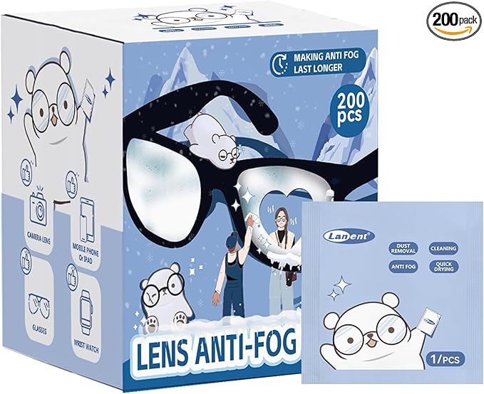 （200 PCS) Anti-Fog Lens Wipes Pre-Moistened Anti-Fog Wipes| Glasses Cleaner Safely Cleans Glasses, Sunglasses, Phone Screen, Electronics & Camera Lens