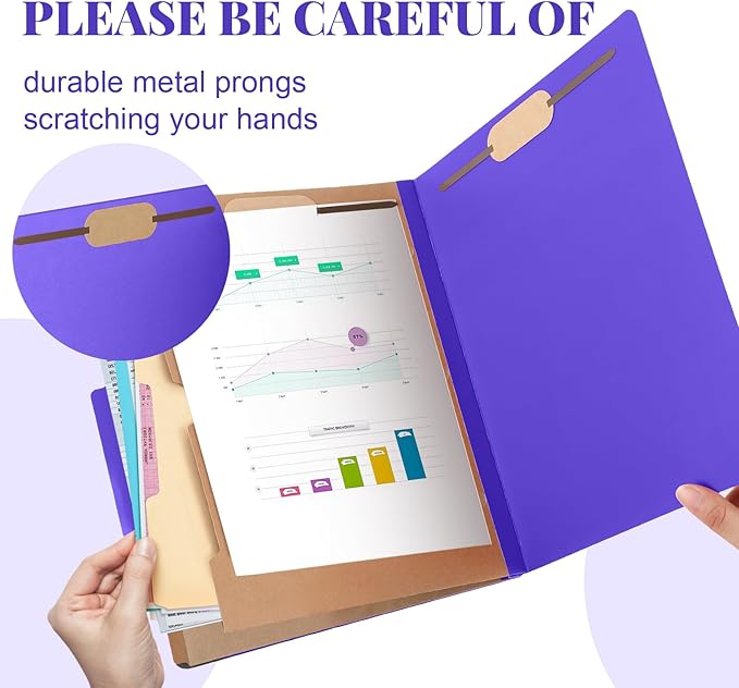 Skyygemm 12 Pcs Classification Folders Letter Size, 2 Pocket Dividers Pressboard File Folder with Fasteners, Expanding File Organizer Bulk for Teachers, Clergy, Office, Church, Christmas (Purple)