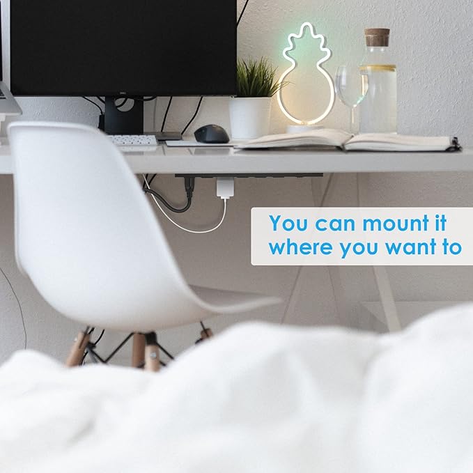 Metal Wall Mount Power Strip, Mountable Power Outlet with 6 AC Outlets, Aluminum Alloy Mount Power Socket with Switch, 10 FT SJT 3/C 14AWG Power Cord, 15A 125V 1875W (6AC) Black