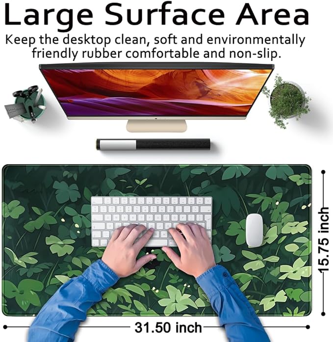 Black Cat Anime Desk Gaming Mat, XL Green & Large, 31.5x15.8in, for Women & Offices