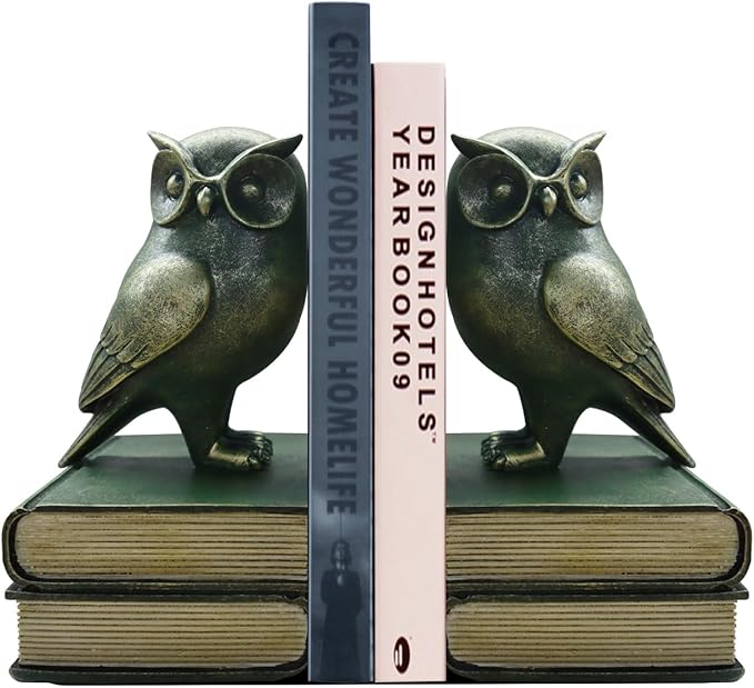 Dosker Book Ends for Shelves,Owl Decorative Bookends,Cute Animal Book Holders for Kids Rooms,Offices and Bedrooms(Retro Bronze)