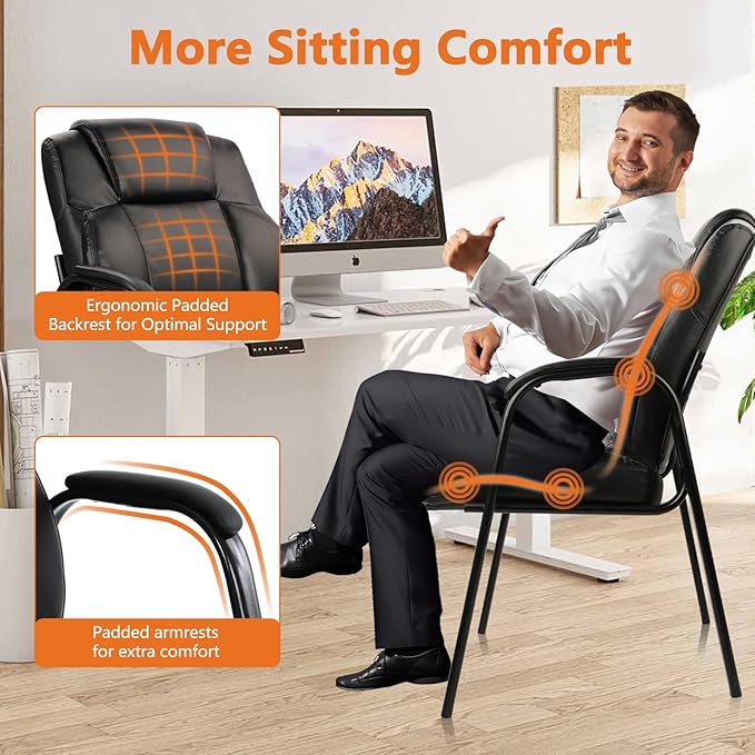 CLATINA Big & Tall 500 lb. Guest Chair, Leather Reception Chairs with Padded Arm Rest for Waiting Room Office Home and Meeting Conference-Black, 2 Pack