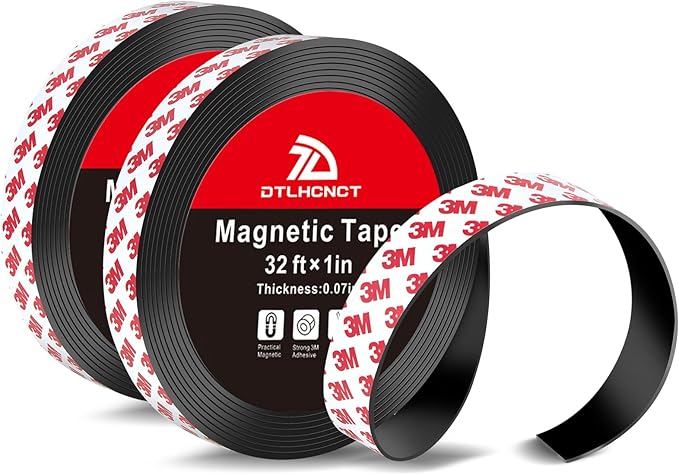 Magnetic Tape - 32 ft x 1 inch Magnet Strip Tape Roll with Strong Adhesive Backing for Kitchen, Office, School Organization, Whiteboards,Fridge(0.07" Thick) 2 Pack