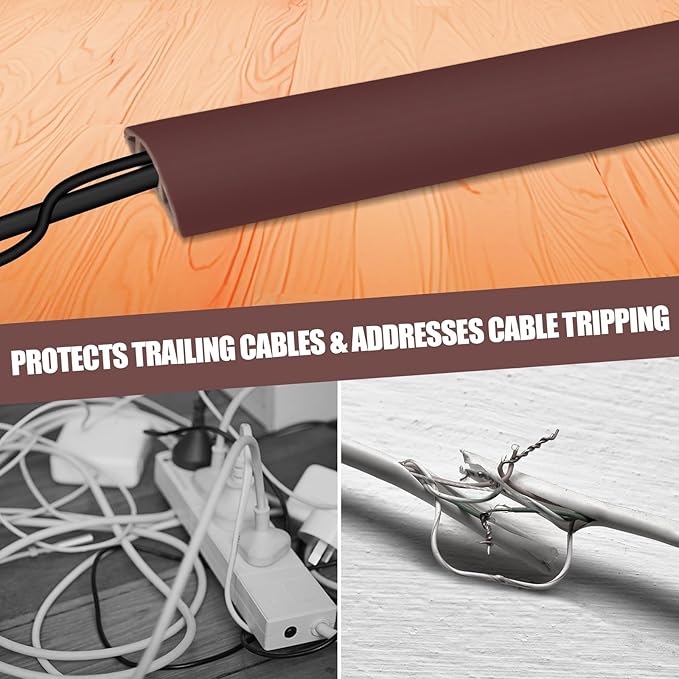 Floor Cord Cover Cavity 0.8"x0.37" Self Adhesive Cord Hider, 3.3FT Low Profile Cable Management, Extension Strip Protector for Wires, Prevent Cable Trips for Offices, Gyms, Exhibitions (Coffee)