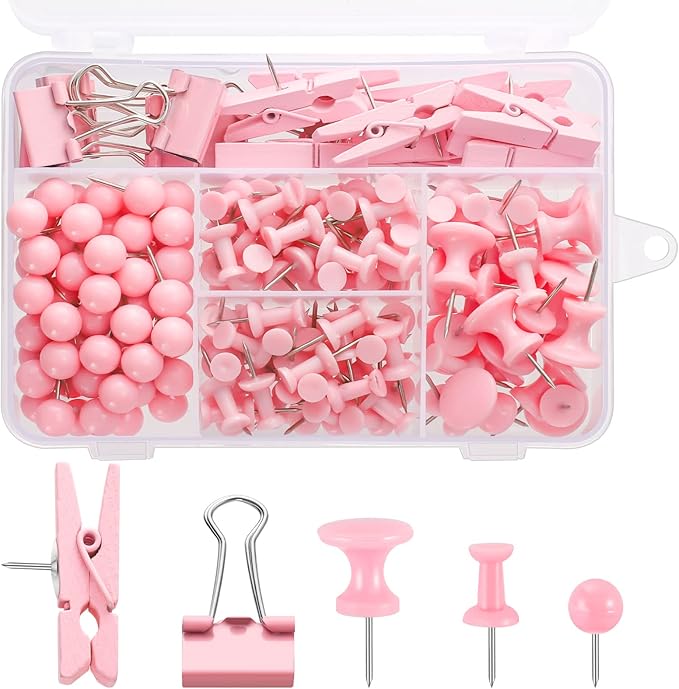 200 Pieces Pink Push Pins Thumb Tacks Cute Decorative Push Pins for Cork Board Bulletin Boards Wall Maps Pictures Office Supplies