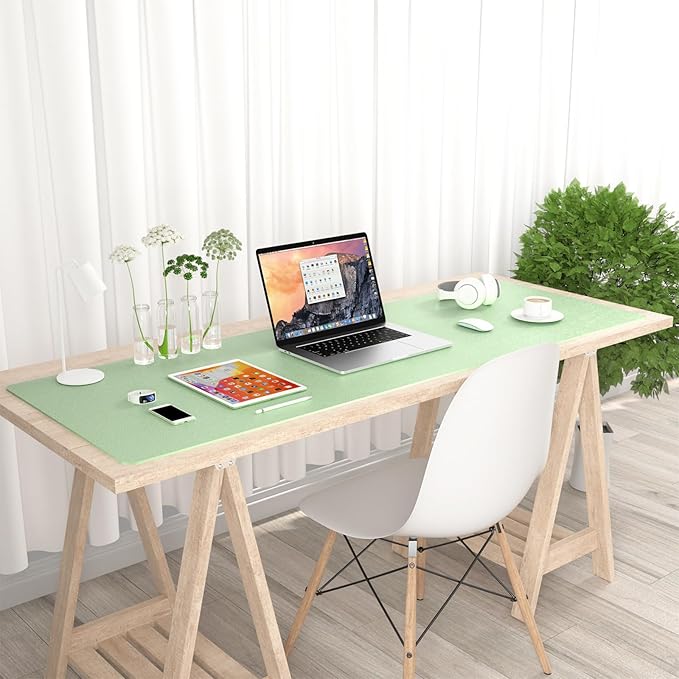Hsurbtra Desk Pad, 48" x 17" PU Leather Desk Mat, XXXL Extended Mouse Pad, Waterproof Desktop Blotter Protector, Non-Slip Ultra Thin Large Laptop Keyboard Writing Mat for Office Home, Lake Green