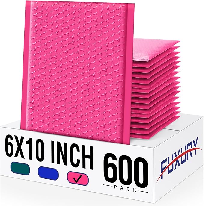 Fuxury Bubble Mailers 6x10" 600 Pack Pink Thick Padded Envelopes Usable Size 6x9" Mailing Envelopes Bubble Padded, Shipping Bags for Mailing,Packaging, Small Business, Boutique, Bulk #0