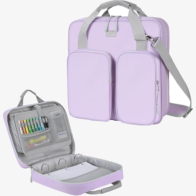 3 Inch 3 Ring Zipper Binder with Shoulder Strap & Handle & Multi-Pocket - 3" Binder with Zipper for School, Compatible with 13-Inch MacBook/Tablet -Patent Design Purple