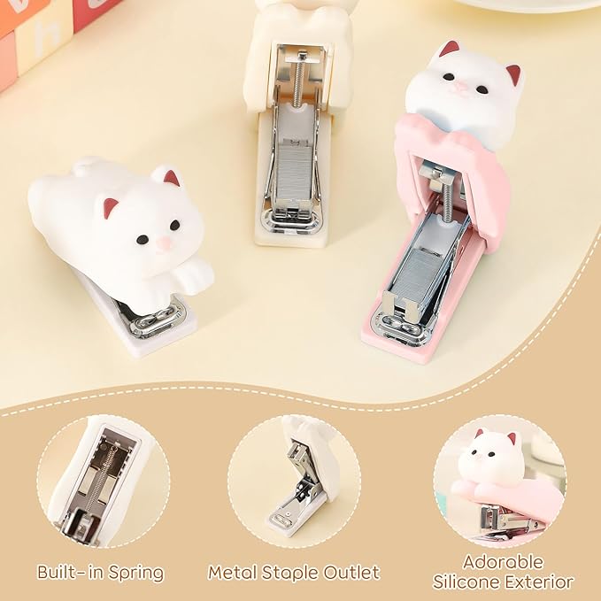 Honagu Mini Cute Animal Stapler with Staples, Cartoon Stereoscopic Silicone (PVC) Stapler, Labor-Saving Office Supplies for Teachers, Students,Girls,Gift Stocking Stuffers for Kids (Pink Puppy)