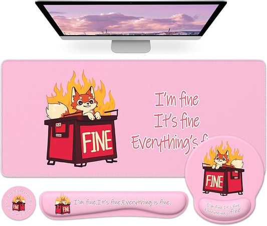 HAOCOO Ergonomic Mouse Pad with Wrist Support, 4-in-1 Cute Desk Mat with Non-Slip Base, Pink Laptop Pad, Keyboard Wrist Rest, Cute Coaster, Easy Typing Pain Relief Mousepad for Office, Home, School