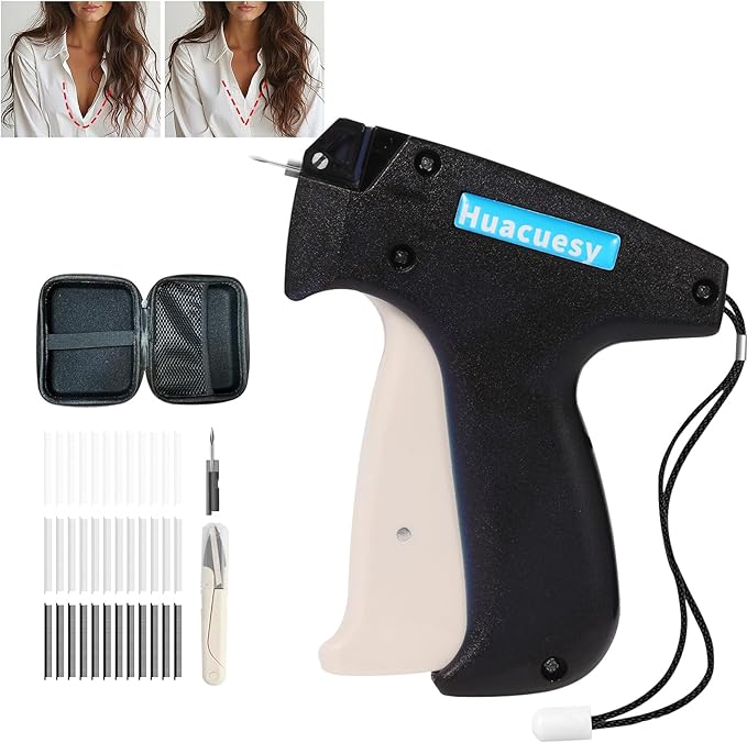 Clothing Sewing Gun - Portable Sticky Gun for Clothes with Storage Box and 4500 Black/White/Transparent Fasteners