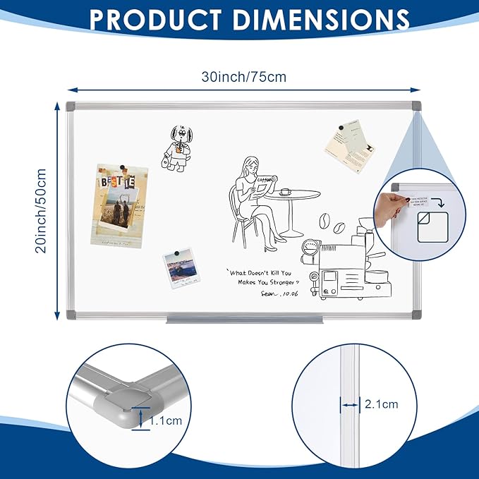 SWANCROWN Magnetic White Board 30 x 20 Inches Dry Erase Board, Hanging Whiteboards for Door, Office, Home, Dorm- Teachers/Students/Family