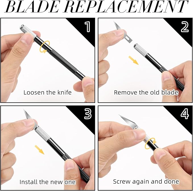 JTIEO Exacto Knife Set,74 Pack Hobby Knife with 4 Upgrade Sharp Hobby Knives and 70 Spare Exacto Knife Blades for Art,Stencil,Scrapbooking (Black)