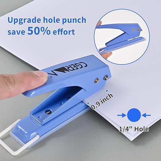 Single Hole Puncher, 3 Pack ，1/4" Hole, 50% Labor Savings, Heavy Duty Metal Punch, 15 Sheet Capacity, for ID Cards, Chipboard, Art Project, Crafts Easy Punching