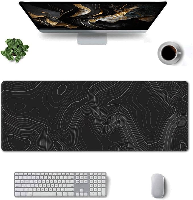 Extra Large Mouse Pad 31.5 x 11.8 Inch - Topographic Map Lines Contour Design - Non-Slip Rubber Base, Easy Gliding Surface, Desk Mat for Office, Home, Gaming, Work - XL Mousemat