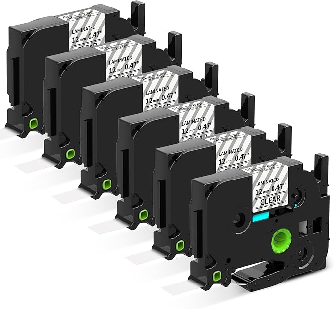 Colorty Clear Label Maker Tape TZe-131 Compatible with Brother P-Touch Label Tape TZ TZe 12mm 0.47 Laminated 1/2" Black on Clear TZe131 for PT-D220 D210 H110 1180 1280 1890 Tape Refills, 6-Pack