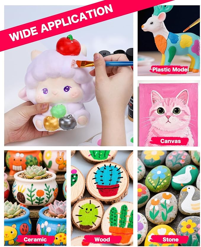 Acrylic Paint Set - 24 Colors 2 oz/59 ml Acrylic Paints for Professional Artists with 10 Brushes , Art Supplies for Painting Canvas Rock Wood Ceramic Glass Art Craft Painting, Rich Pigments Lasting Quality for Beginners