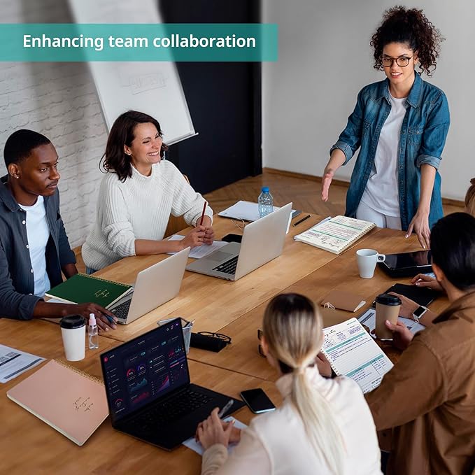 Taja Meeting Notebook for Work Organization - Work notebook with action items, Meeting Minutes Planner Notebook, Perfect Office Supplies for Men & Women - Dark Green