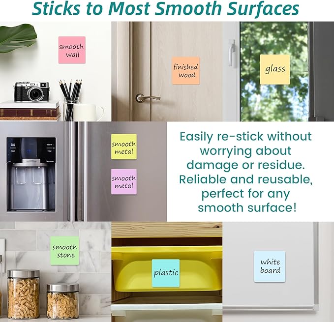 Dry Erase Sticky Notes - 16 Pcs, 8 Vibrant Colors, 3"x3" Whiteboard Stickers for Labels, Lists, Notes, Reminders - Restickable and Washable