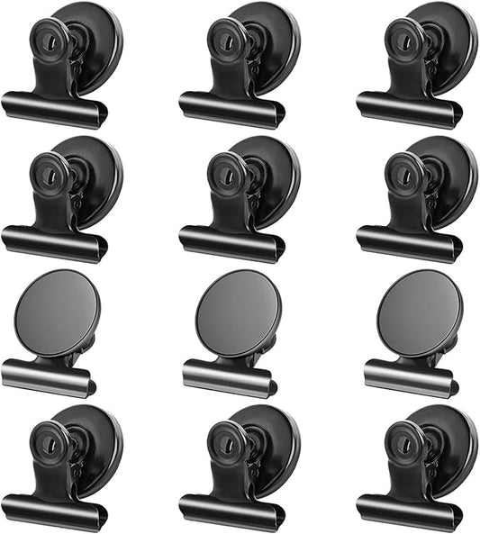 Grtard 12 Pack Magnetic Clips, Fridge Magnets Refrigerator Magnets, Strong Magnetic Clips Heavy Duty, Whiteboard Magnet Clip for Home, Kitchen, Office, School, Locker Decor, Photo Display (Black)