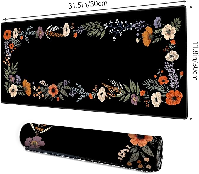 Galdas Gaming Mouse Pad XXL XL Large Long Extended Big Mousepad Non-Slip Rubber Keyboard Desk Pad with Stitched Edges for Laptop Home Office (31.5x11.8x0.08 Inch)-Floral Flower